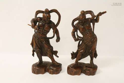 Pair beautiful huangyang wood carved warriors