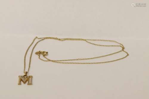 14K Y/G pendant w/ small diamonds & 14K necklace