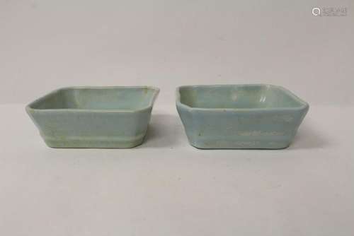 Pair Chinese blue glazed square bowls