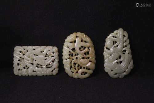 3 celadon jade carved ornaments