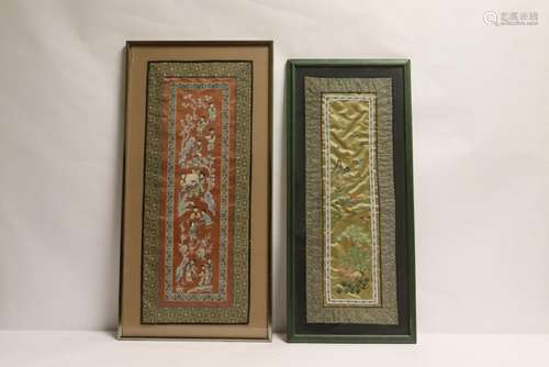 2 Chinese framed embroidery panels