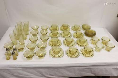 A rare yellow depression glass dessert set