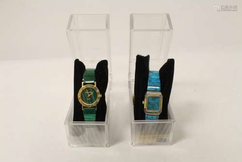 2 wrist watches decorated with malachite plaques