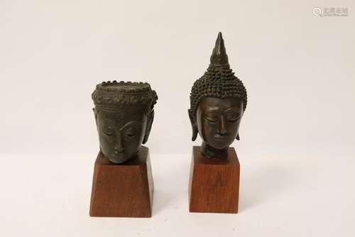 Two 18th/19th c. South Asia bronze Buddha heads