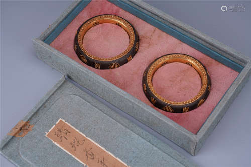 A Pair of Chinese Aloeswood bangles Engraved with 'Shou' Character