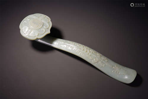 A Chinese White Jade 'Bat and Shou' Ruyi Sceptre