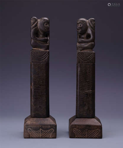 A Pair of Chinese Stone Carving of Monkey