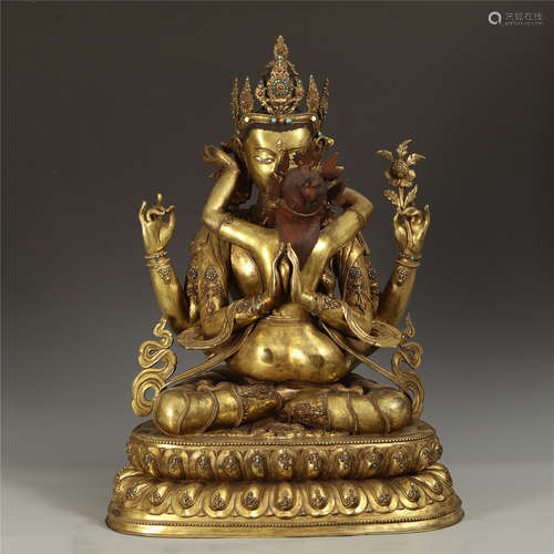 A Large Chinese Gilt Bronze Buddha