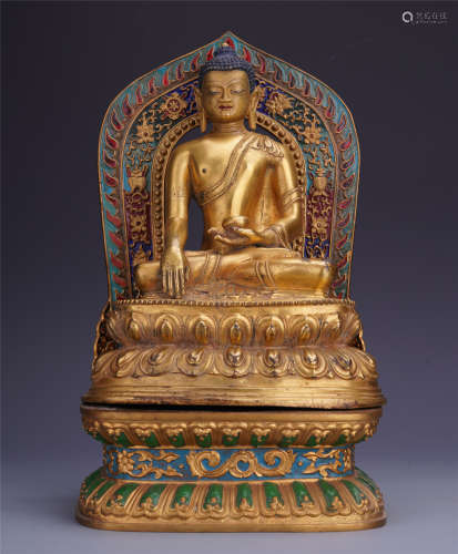 A Gilt Bronze Figure of Sakyamuni on Mandorla