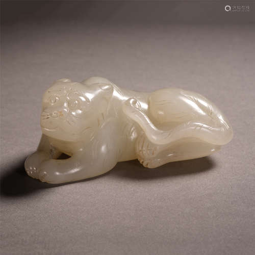 A Chinese White Jade Carving of Mythical Beast