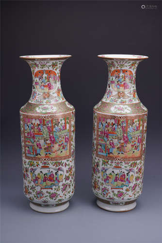 A Chinese Famille Rose 'Figural' Rouleau Vase