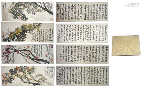 A Chinese Painting Alubm of Flowers by Wu Changshuo, ink on paper, 30 pages.