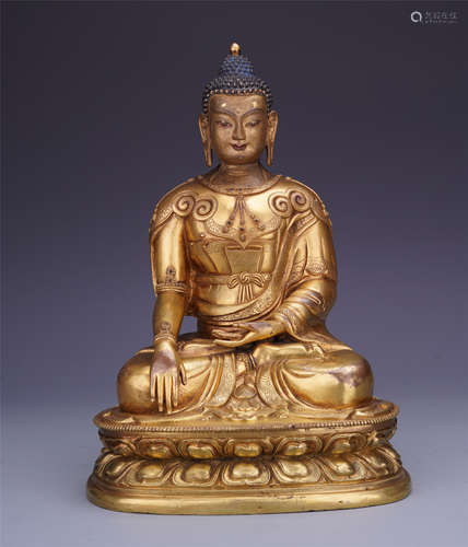 A Chinese Bronze Figure of Seated Sakyamuni Buddha