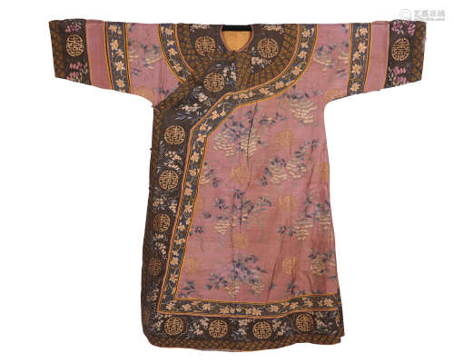 A Chinese Silk Embroidered 'Bat and Shou' Robe