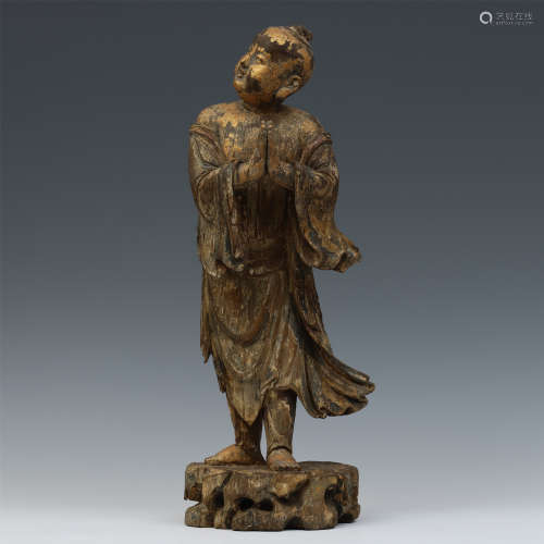 A Chinese Gilt Wood Figure of Nandikeshvara