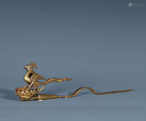 A Chinese Gilt Bronze Chicken Shaped  Hair Pin