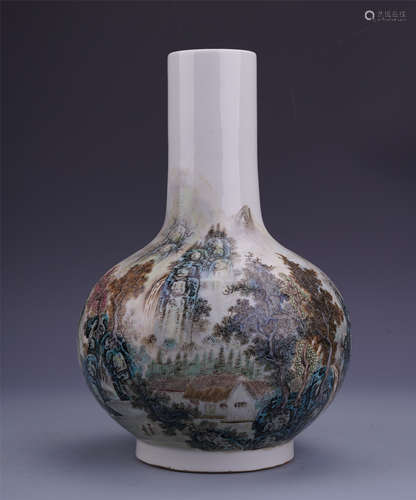 A Chinese Famille Rose Inscribed 'Landscape' Tianqiuping