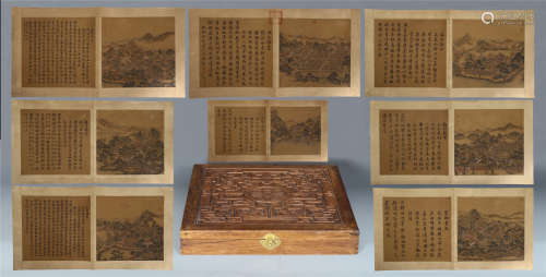 A Chinese Painting Alubm of Fourty Sceneries in the Old Summer Palace by Wang Youdun, ink on silk, 80 pages.