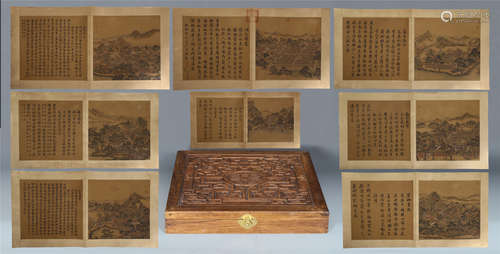 A Chinese Painting Alubm of Fourty Sceneries in the Old Summer Palace by Wang Youdun, ink on silk, 80 pages.