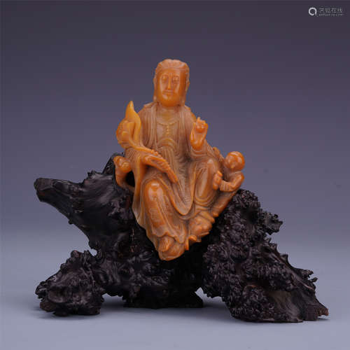 A Chinese Carved Soapstone  Figure of Guanyin