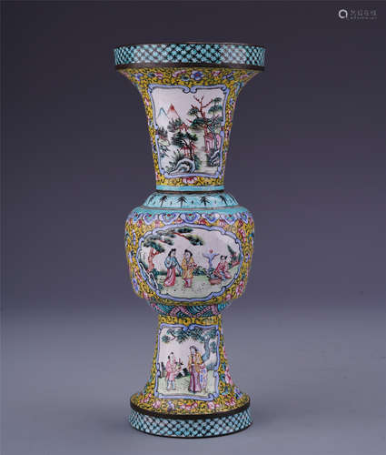 A Fine Chinese  Enamelled  'Figure' Gu Vase