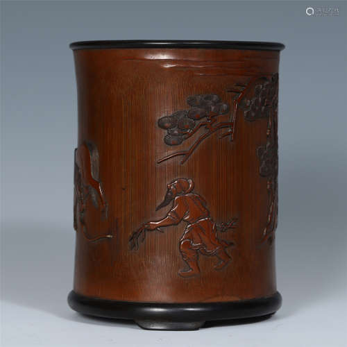 A Chinese Bamboo Carved Brush Pot