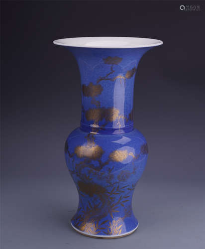 A Chinese Blue-splashed Gilt-decorated Zun