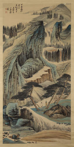 A Chinese Hanging Painting Scroll of Landscape by Zhang Daqian, ink on paper