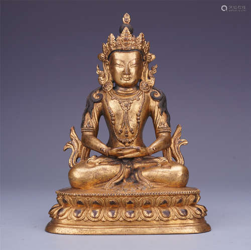 A Chinese Gilt Bronze Figure of Seated Amitayus