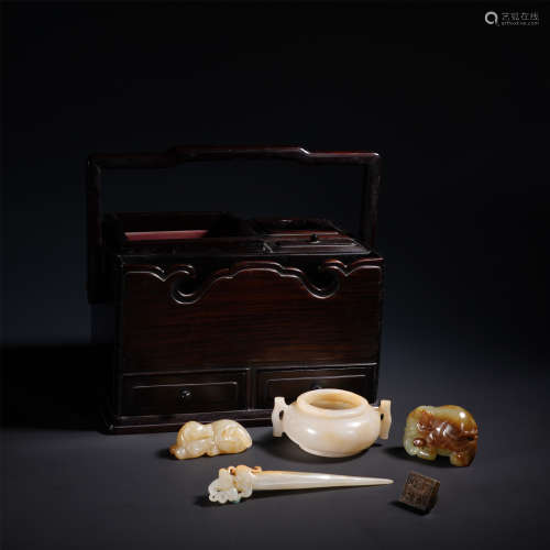 A Chinese Carved  Archaistic Jade Scholar Set