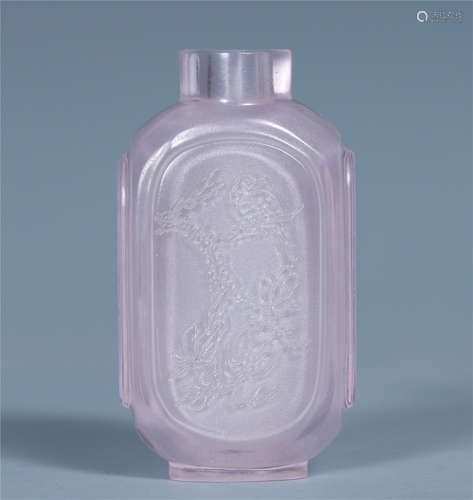 A Chinese Pink Glass Snuff Bottle with Imperical Inscription