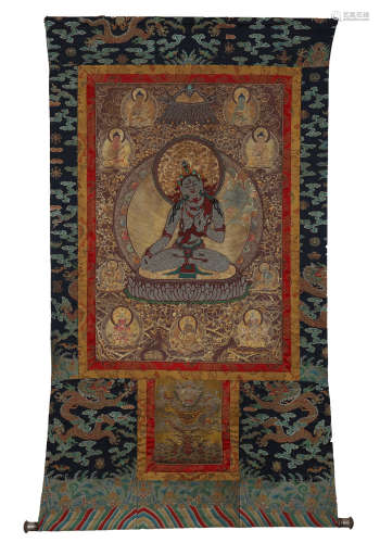 A Chinese Thangka Embroidery  of Tara Decorted with with Pearls