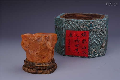 A Chinese Soapstone 'Landscape' Cup,