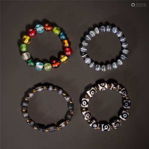 A Chinese Precious Bead Bracelet Set