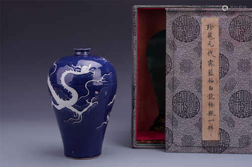 A Chinese Blue and White Reserve Decorated' Dragon ' Meiping