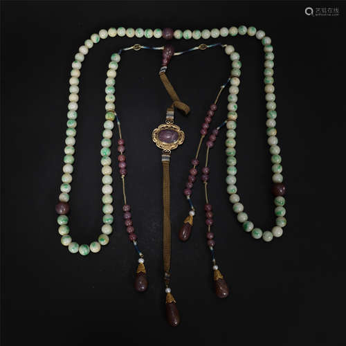 A Chinese Jadeite Court Necklack Decorated with Ruby Decoratives