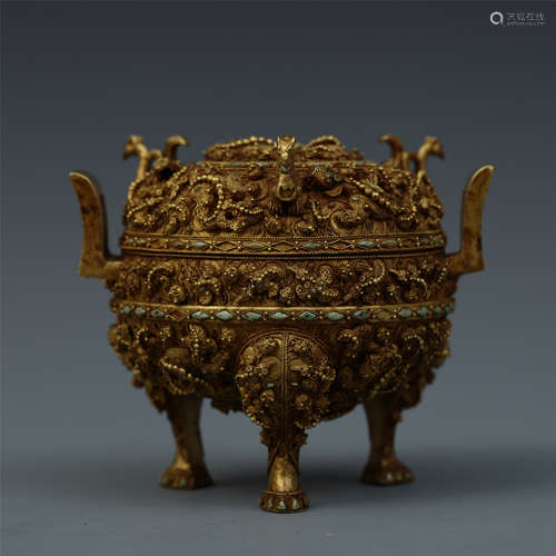 A Chinese Pure Gold Tripod Censer