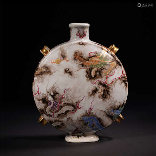 A Chinese Famille Noire 'Dragon' Moon Flask Vase