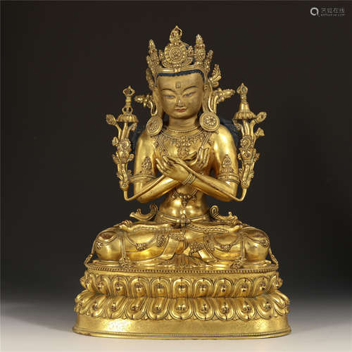 A Finely Cast Gilt Bronze Figure of Vajradhara Buddha