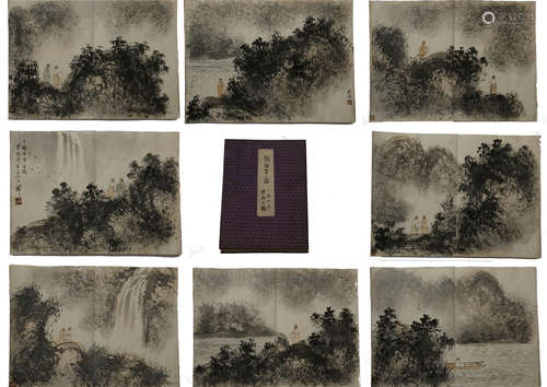 A Fine Chinese  Paint Album  leaves of Landscape by Fu Baoshi, ink on paper, 58 pages