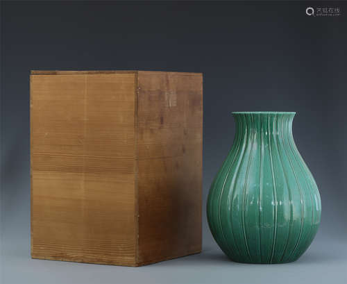 A Chinese Celadon-glazed Melon Lobed Vase