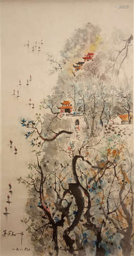 A Fine Chinese Hanging Painting Scroll of Landscape by Wu Guanzhong, ink on paper