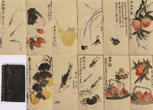 A Chinese Painting Alubm of Flower by Qi Baishi, 26 pages.