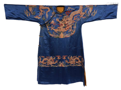 A Chinese Silk Embroidered Dragon Robe