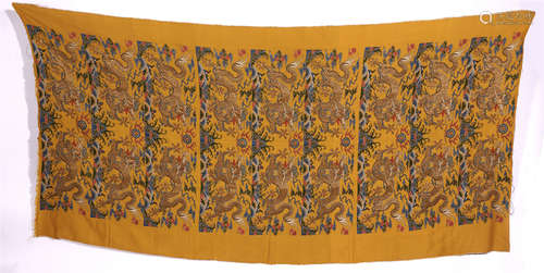 An Imperial  Yellow Ground Chinese Silk 'Dragon' Embroidery