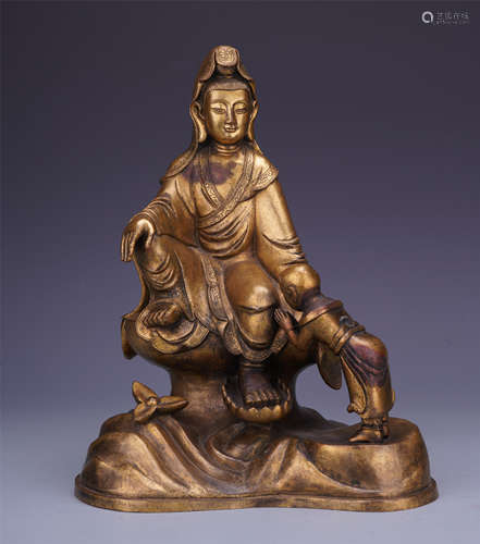 A Chinese Gilt Bronze Figure of Guanyin