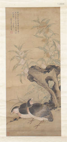 A  Chinese Hanging Painting Scroll of Landscape, Flower and Birds