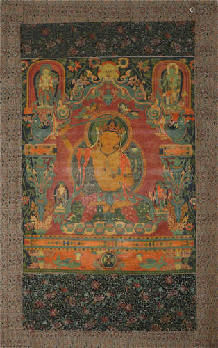 A Chinese Thangka Embroidery of Manjusri with Sword