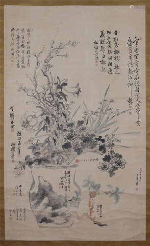 A Fine Chinese Hanging Painting Scroll of Flower by Zhang Daqian