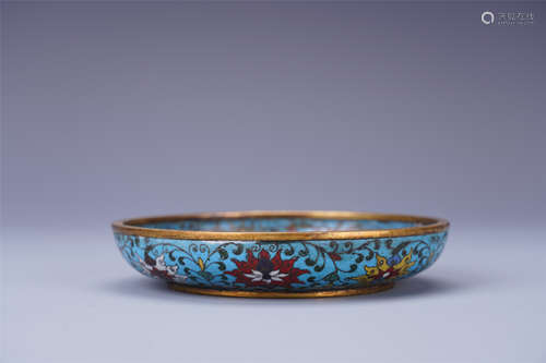 A Fine Chinese Cloisonne Enameled 'Taotie Mask' Dish